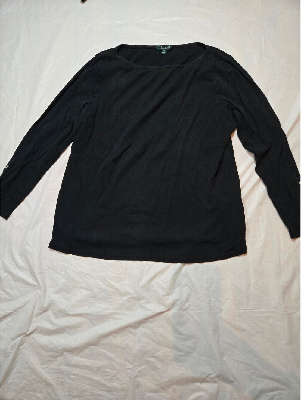 Lauren Ralph Lauren Women's 3X Black Ribbed Long Sleeve Cotton Stretch Top